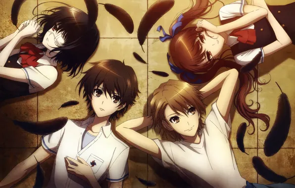 Перья, форма, Аниме, школьники, иная, Another, Mei Misaki, Kouichi Sakakibara