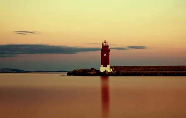 Море, пейзаж, ночь, маяк
