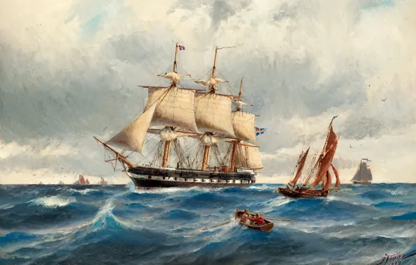 Картинка Корабли, Fregatten Vanadis i Nordsjön, Jacob Hägg, Marinmåleri