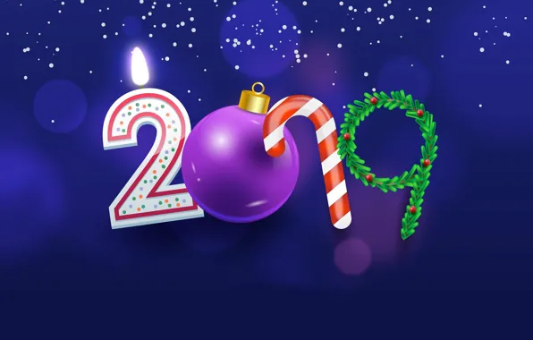 Картинка шар, цифры, Новый год, 2019