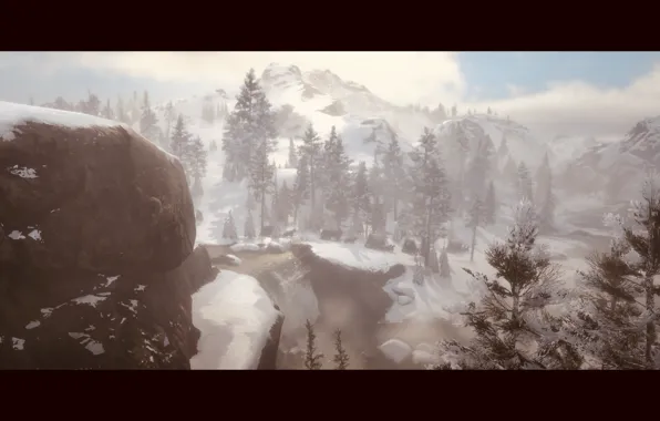 HDR, Sky, Wood, Winter, Mountain, Snow, Waterfall, Game