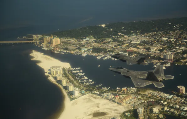 Картинка Город, F-22, ВВС США, Lightning II, F-35, Истребителей-бомбардировщик
