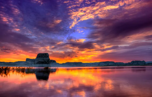 Небо, скала, Аризона, Юта, США, озеро Пауэлл, каньон Глен