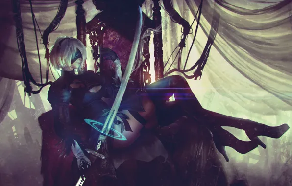 Девушка, ноги, робот, повязка, киборг, nier, NieR: Automata, YoRHa No.2 Type B