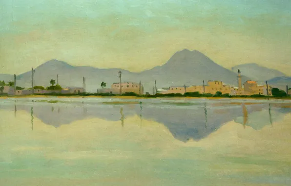 Пейзаж, горы, отражение, дома, картина, Albert Marquet, Альбер Марке, Тунисский Канал