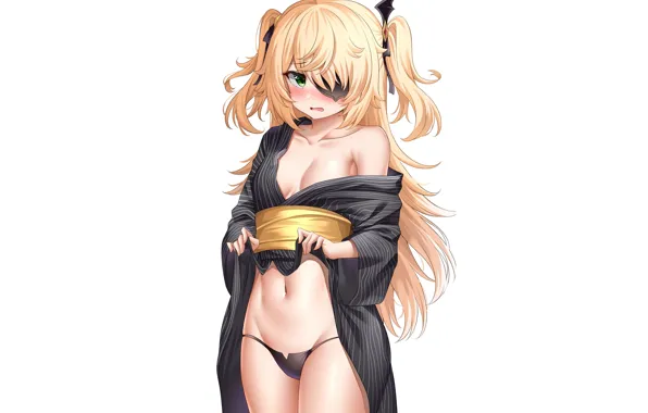 Girl, sexy, lingerie, pantsu, cleavage, panties, green eyes, long hair