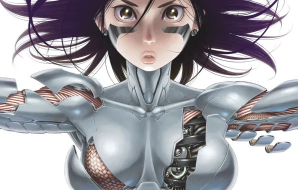 Девушка, волосы, киборг, киберпанк, cyberpunk, gunnm, gally, battle angel alita