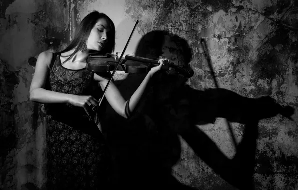 Картинка девушка, скрипка, игра, Shadow Music