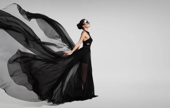 Girl, black, fashion, dress, studio, woman, mask, portrait