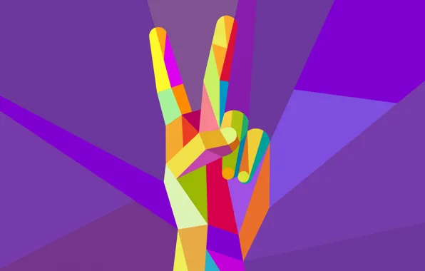 Победа, вектор, пальцы, жест, low poly