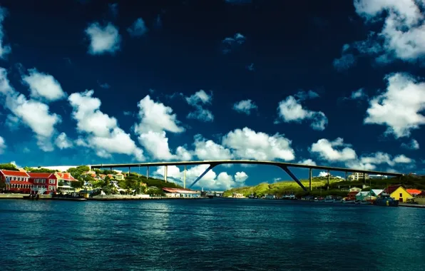 Картинка море, небо, облака, sky, sea, bridge, clouds, столица