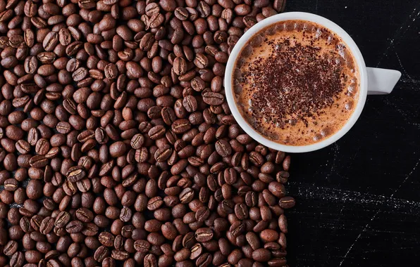 Картинка brown, cup, beans, coffee