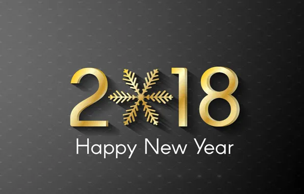 Новый Год, золотой, happy, снежинка, 2018, New Year