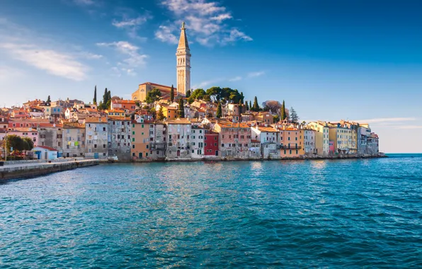 Картинка море, побережье, здания, дома, Хорватия, Istria, Croatia, Адриатическое море