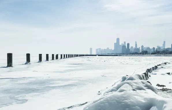 Картинка Chicago, Winter, Lake, Michigan