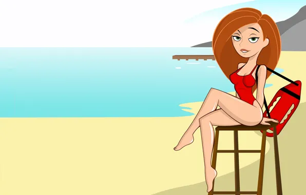 Картинка lifeguard, red swimsuit, swimwear, swimsuit, green eyes, orange hair, handsome, sea