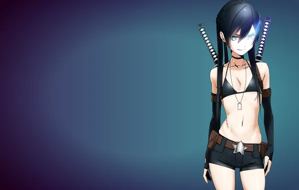 Девушка, глаз, фон, свечение, меч, black rock shooter, мато, курой