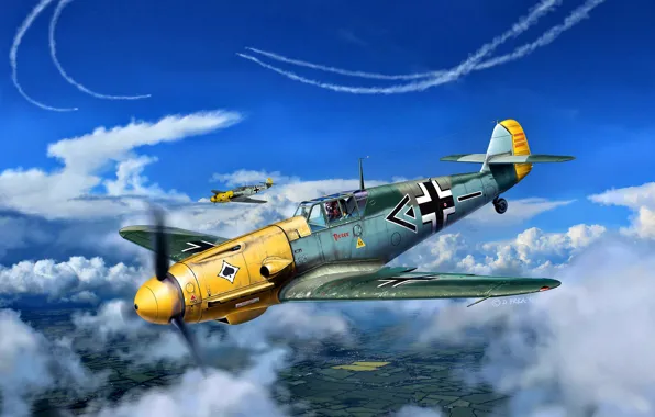 Картинка Messerschmitt, Bf-109, WWII, Bf.109F-2, ''Pick As'', JG53, Hptm.Heinz Bretnütz, II./JG53