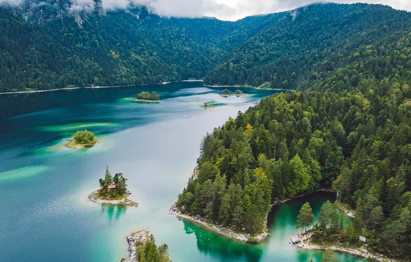 Картинка Бавария, Bayern, Scenic, Forest Lake, Лесное озеро, Eibsee, Живописный пейзаж, Эйбзее