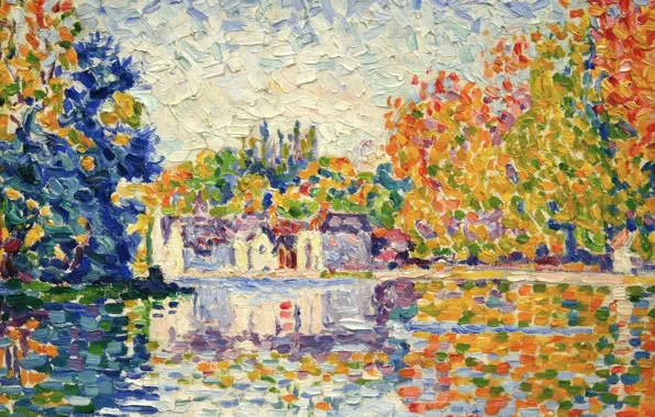 Картинка пейзаж, картина, Поль Синьяк, пуантилизм, Samois on the Seine