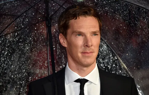 Дождь, портрет, зонт, костюм, актёр, Бенедикт Камбербэтч, Benedict Cumberbatch