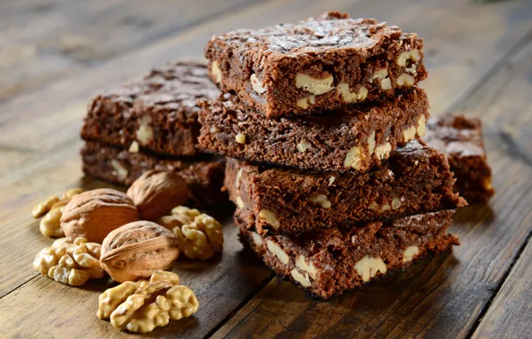 Шоколад, пирожное, chocolate, грецкие орехи, nutty