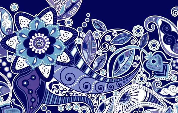 Картинка цветы, текстура, орнамент, синий фон