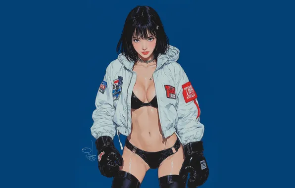 Asian, blue, boxing, AI art, OukenM24