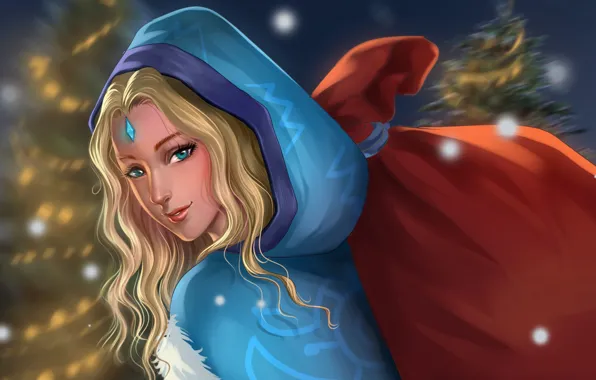 Картинка кристалл, девушка, арт, мешок, Crystal Maiden, Dota 2, Rylai, ChubyMi