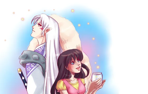 Светлячки, банка, Inuyasha, Инуяша, Кагоме, Сешоумару
