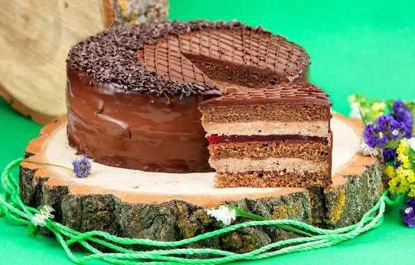 Шоколад, торт, слои, крем, кусок