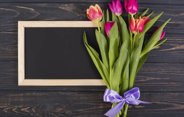 Цветы, рамка, colorful, тюльпаны, wood, pink, flowers, tulips