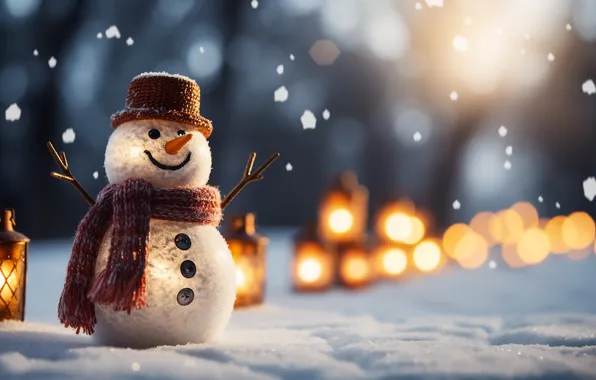 Картинка зима, снег, Рождество, Новый год, снеговик, Christmas, winter, snow