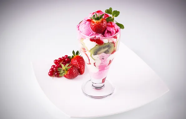 Картинка ягоды, киви, клубника, мороженое, десерт, смородина, сладкое, sweet