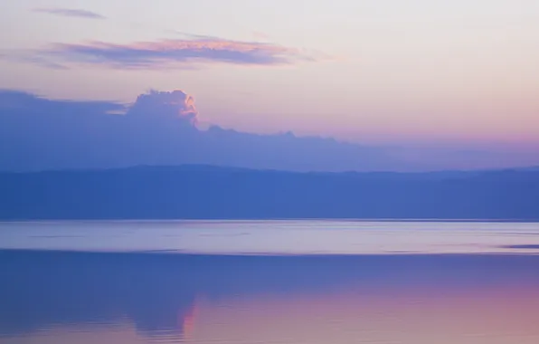 Картинка фиолетовый, небо, вода, облака, пейзаж, горы, природа, озеро