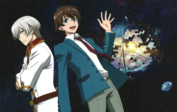Небо, звезды, радость, планета, школьники, kakumeiki valvrave, l-elf karlstein, haruto tokishima