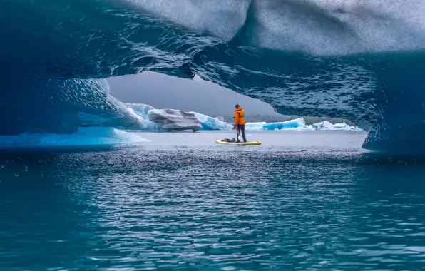 Вода, мужик, льды, Alaska, Paddling Tranquility