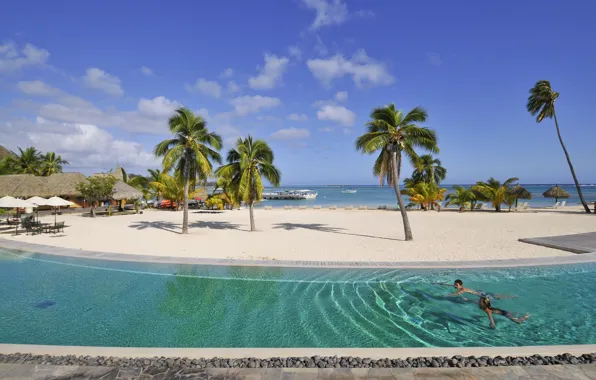 Картинка пляж, пальмы, отдых, бассейн, relax, экзотика