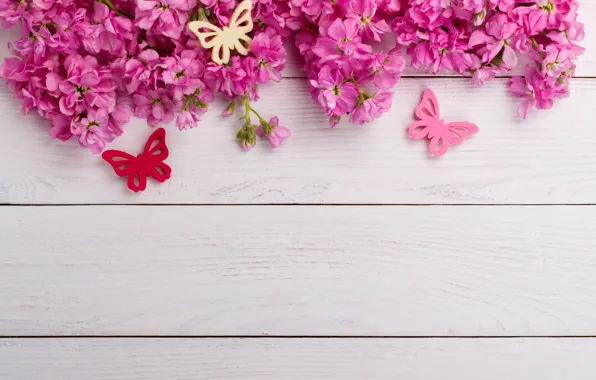 Картинка бабочки, цветы, розовые, wood, pink, flowers, spring, butterflies
