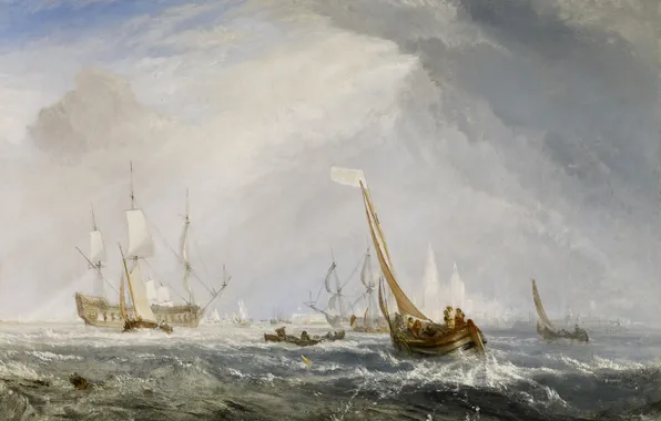 Картинка море, лодка, корабль, картина, парус, морской пейзаж, Уильям Тёрнер, Antwerp - Van Goyen Looking Out …