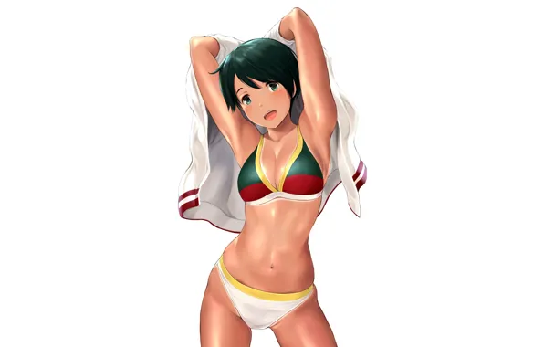 Girl, sexy, shorts, green eyes, boobs, anime, beautiful, short hair