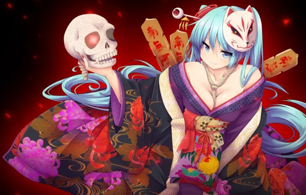 Skull, fox, dead, anime, beautiful, pretty, death, asian