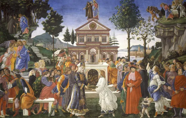 Картина, религия, мифология, Сандро Боттичелли, Три Искушения Христа