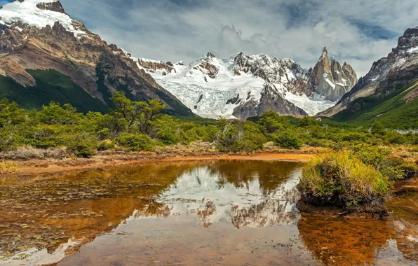 Горы, озеро, скалы, Аргентина, Патагония, Cerro Torre
