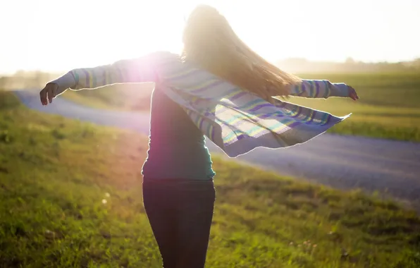 Дорога, девушка, свет, настроение