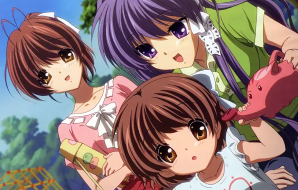 Девушки, ребенок, Clannad, Кланнад, Nagisa Furukawa, Kyou Fujibayashi, Ushio Okazaki