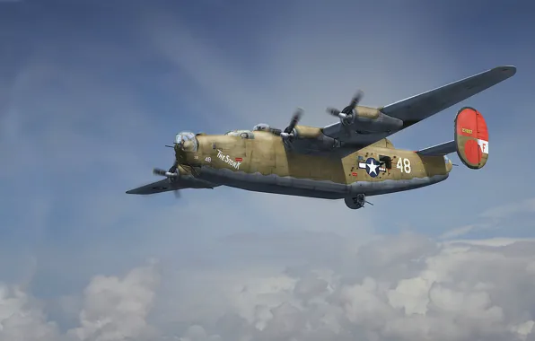 Графика, арт, Liberator, B-24, Consolidated, американский тяжёлый бомбардировщик
