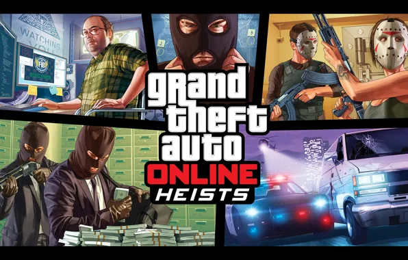 Банк, ограбление, rockstar, преступники, gta 5, grand theft auto heists