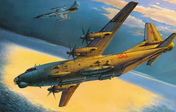 Картинка рисунок, Lockheed, Starfighter, Ан-12БК-ППС, постановщики помех, Cub, F-104, перехват