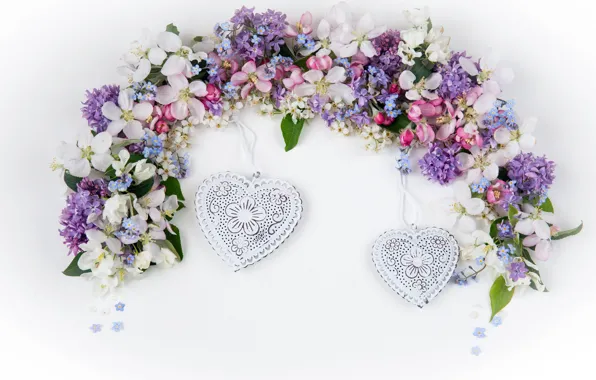 Картинка цветы, сердце, flowers, romantic, hearts, композиция, composition, floral